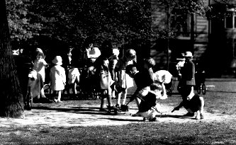 Young children were taken on walks by their nannies to shaded